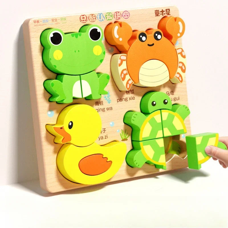 3D Wooden Animals Puzzle Toy for Kids