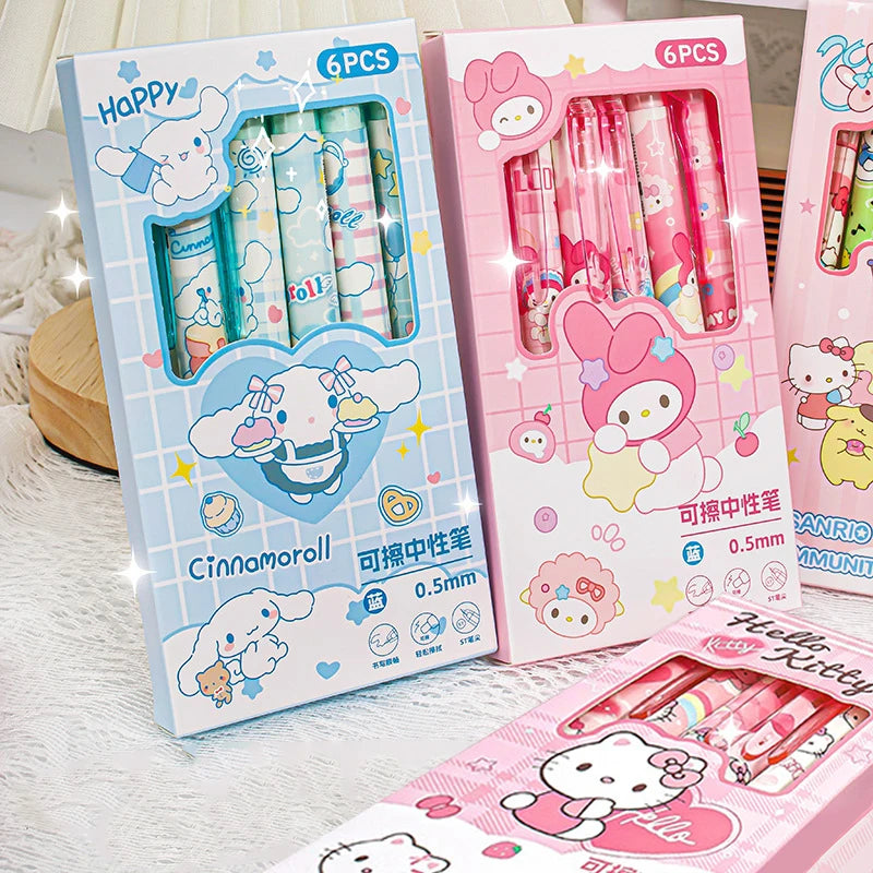 6PCS Sanrio Erasable Gel Pens – Cute Characters