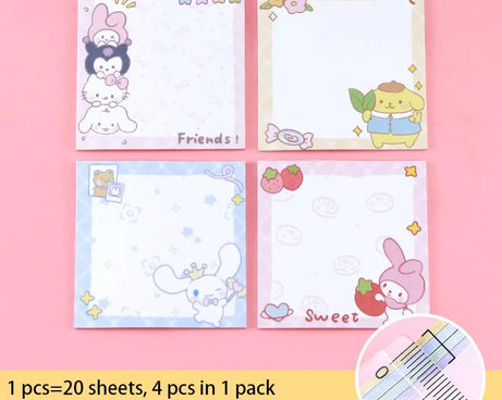80-Sheet Sanrio Sticky Notes – Cute Characters