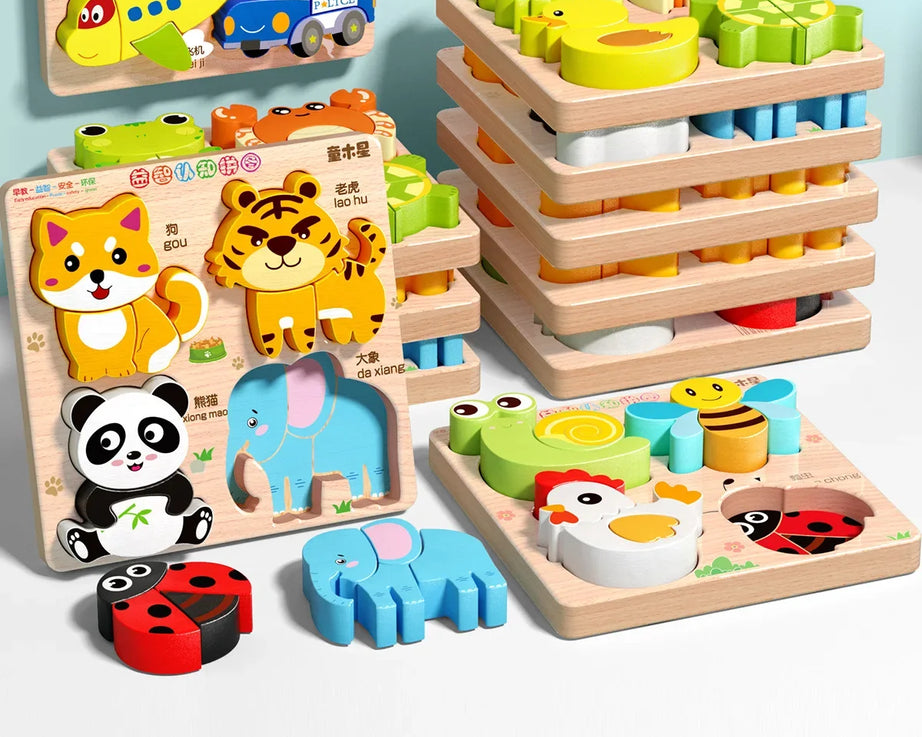 3D Wooden Animals Puzzle Toy for Kids
