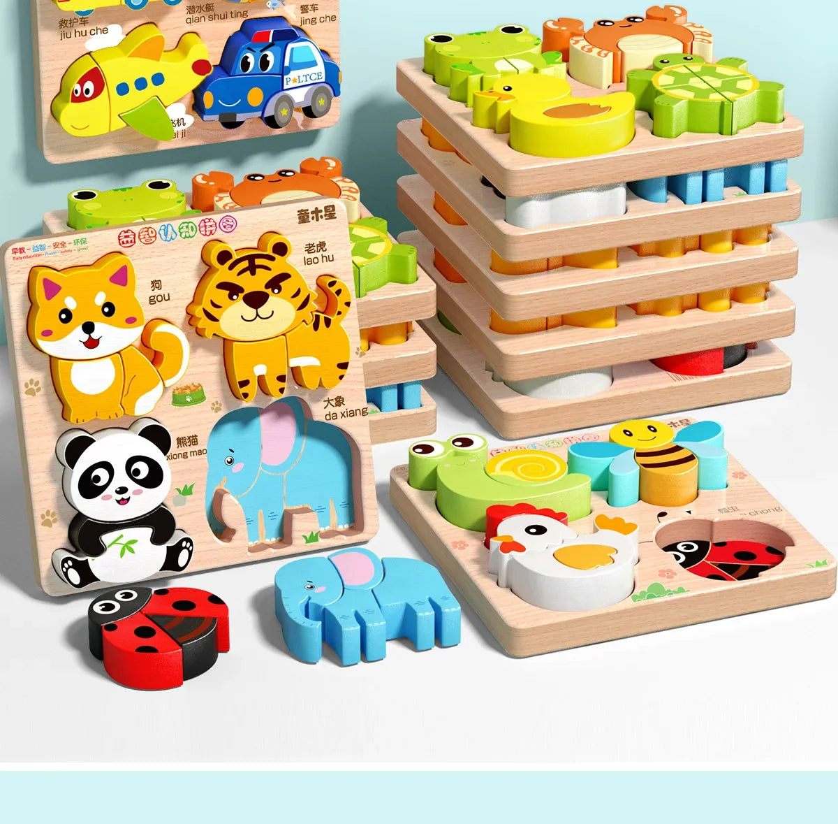 3D Wooden Animals Puzzle Toy for Kids