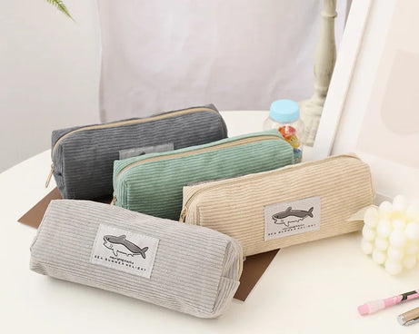 Kawaii Shark Corduroy Pencil Case – Cute & Fun