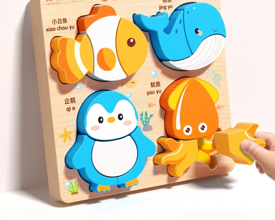 3D Wooden Animals Puzzle Toy for Kids