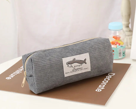 Kawaii Shark Corduroy Pencil Case – Cute & Fun