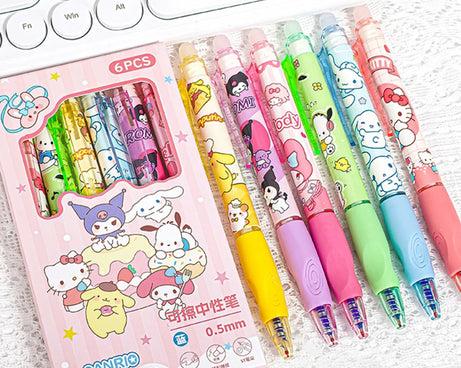 6PCS Sanrio Erasable Gel Pens – Cute Characters