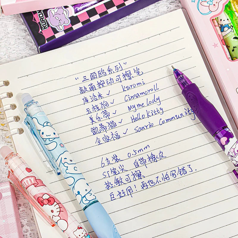 6PCS Sanrio Erasable Gel Pens – Cute Characters