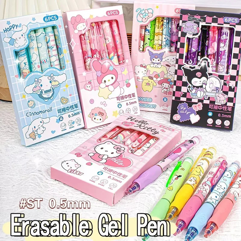 6PCS Sanrio Erasable Gel Pens – Cute Characters
