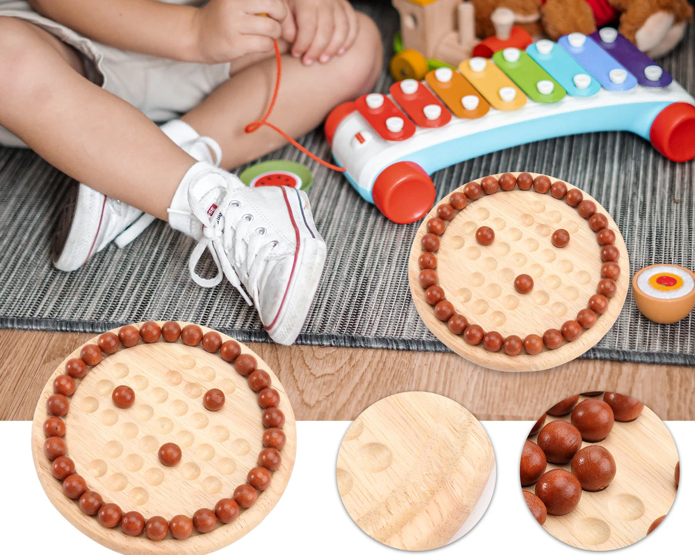 Wooden Marble Solitaire – Fun Solo Board Game