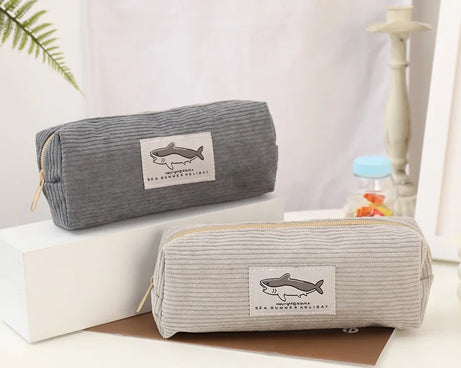 Kawaii Shark Corduroy Pencil Case – Cute & Fun