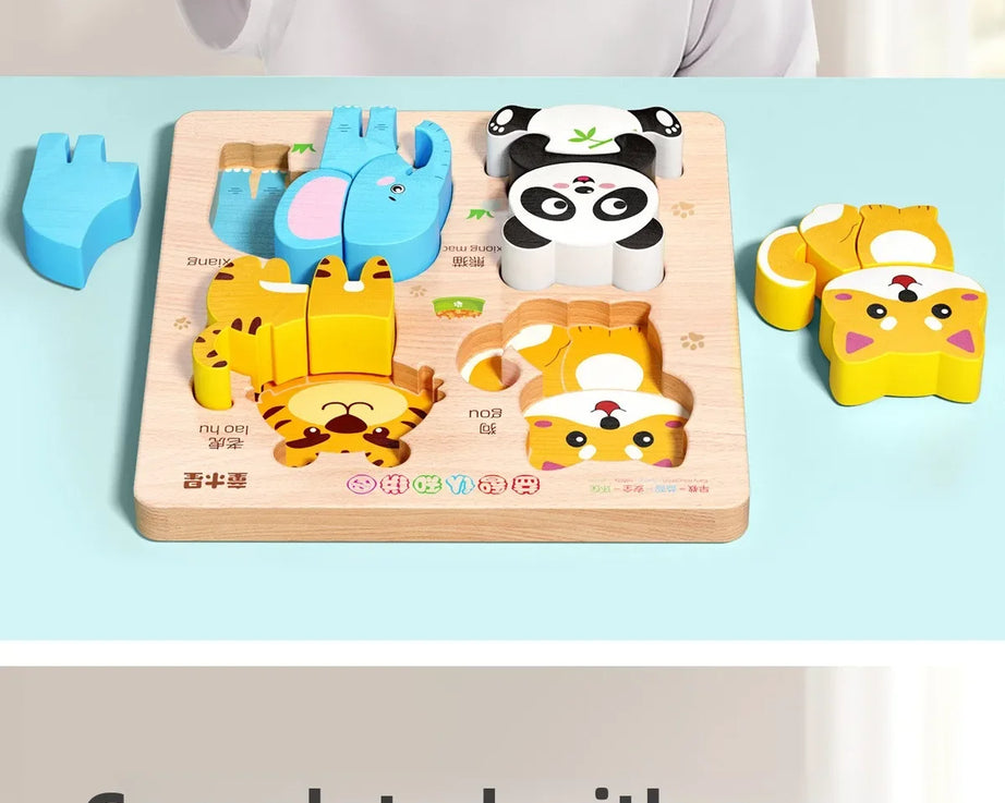 3D Wooden Animals Puzzle Toy for Kids