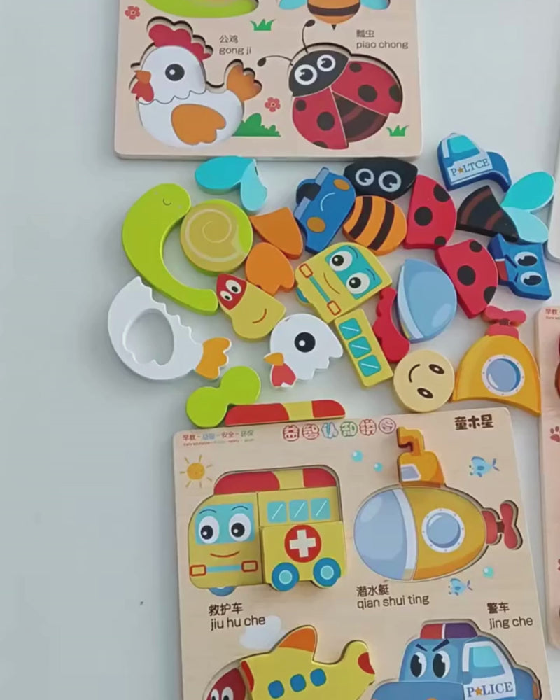 3D Wooden Animals Puzzle Toy for Kids